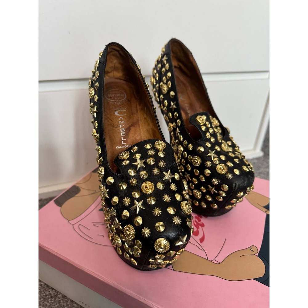 Jeffrey Campbell Studded Platform Heels Black Gold Size 7 - Picture 3 of 12